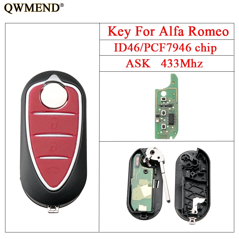 QWMEND раскладной дистанционный ключ для Alfa Romeo 147 156 166 GT 433 МГц сменный Автомобильный