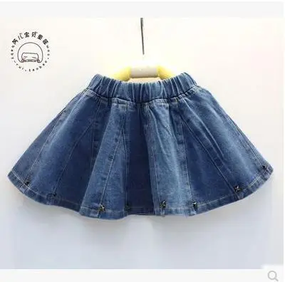 Детские джинсовые юбки для девочек сезон весна-лето хлопковая ткань с бисером