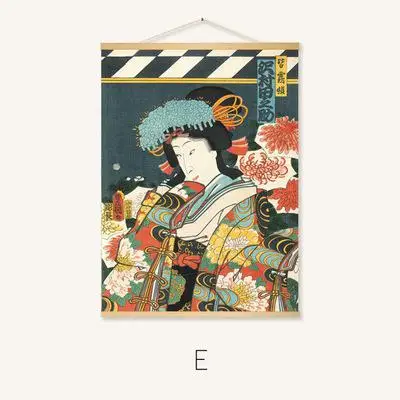 Японский стиль Ukiyoe Yamato-e подвесной прокрутки живопись Постеры-холсты и репродукции, настенное искусство настенные картины нордический домашний декор - Цвет: E