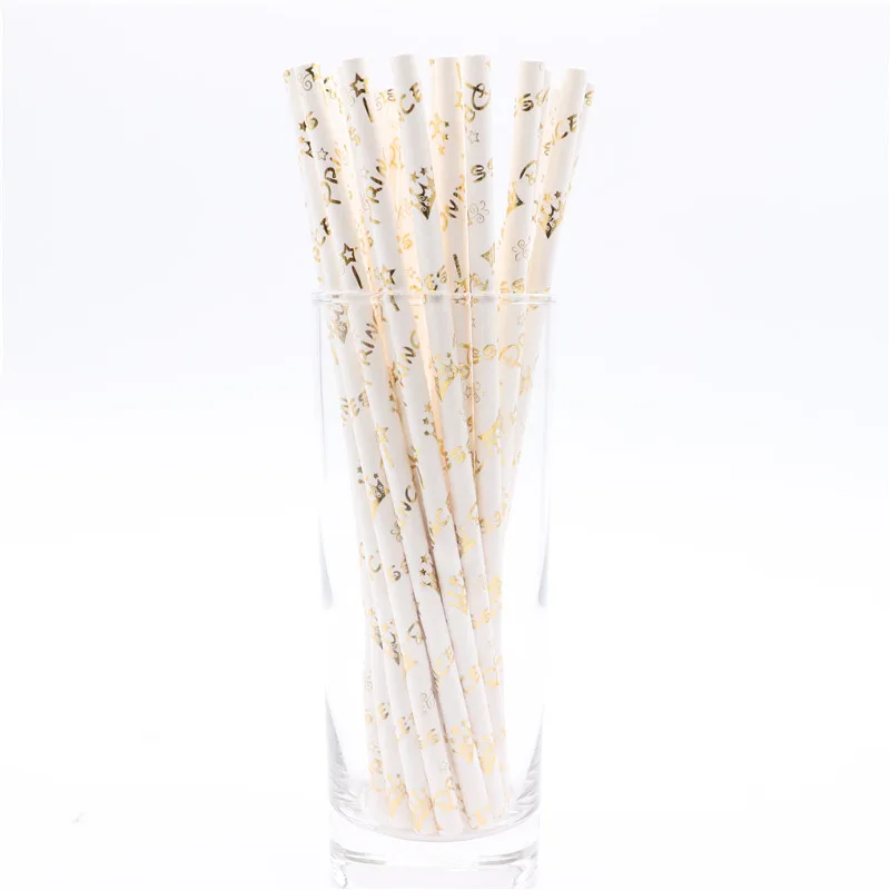 Straw25pcs Золотая фольга бумажные одноразовые столовые салфетки тарелка чашка с днем рождения свадьба Вечеринка День Рождения украшения принадлежности для детей - Цвет: Straw25pcs