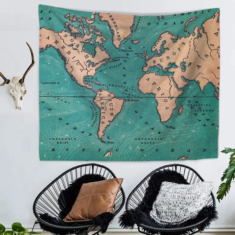 Map Tapestry Indian Mandala Hippie Chiffon Wall Hanging Retro Colorful World Tapestries Boho Bedspread Yoga Mat Blanket | Дом и сад