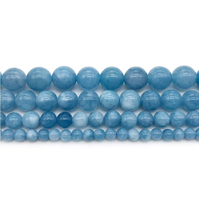 4-12mm Natural Round Dark Blue Man-made Aquamarines Jades Stone Beads For Jewelry Making 15'' Needlework DIY Trinket | Украшения и