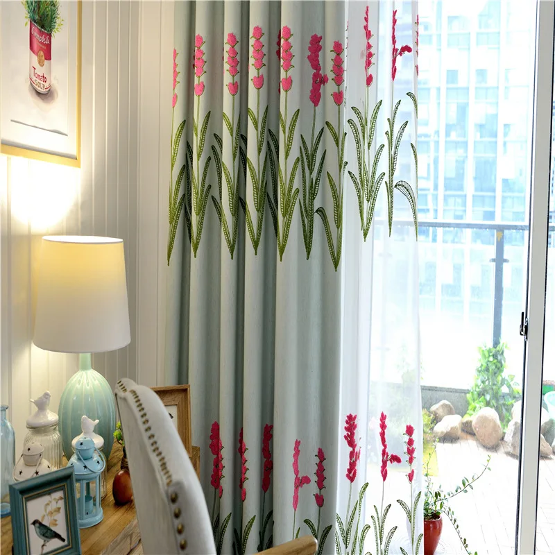 Шторы из льна и хлопка затемняющие в пасторальном китайском стиле с цветочным