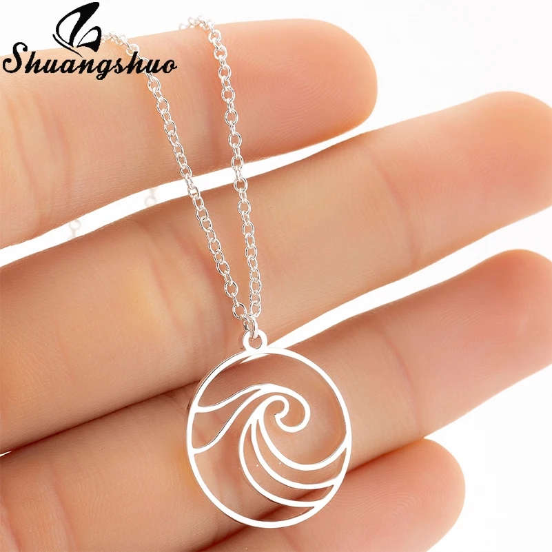 Shuangshuo Wave Pendant Necklaces For Women Stainless Steel Statement Necklace Long Chain Choker Fashion Jewelry collier femme | Украшения