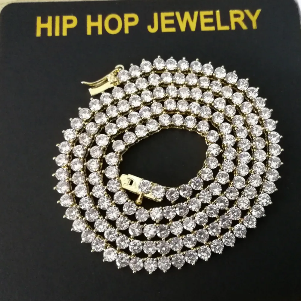 3 мм широкий зубец Установка AAA CZ камень хип хоп Bling Iced Out 1 ряд кубического циркония теннисные цепные Чокеры мужские цепочки