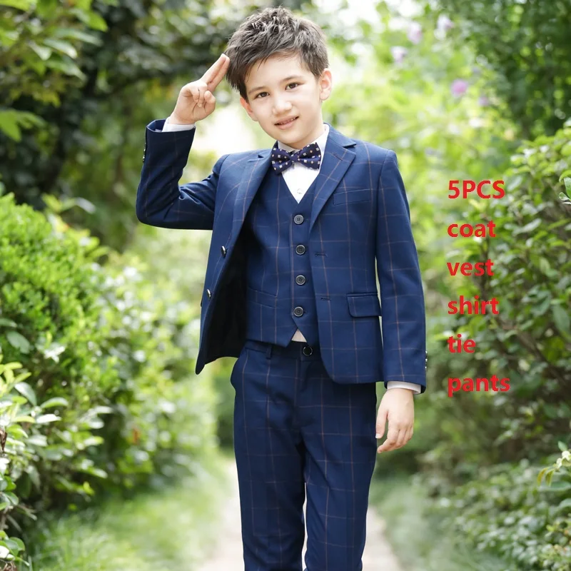 New Fashion Boys suits for weddings Kids Prom Suits Navy Blue Big Children Clothing Set Boy Formal Classic Costume | Детская одежда и