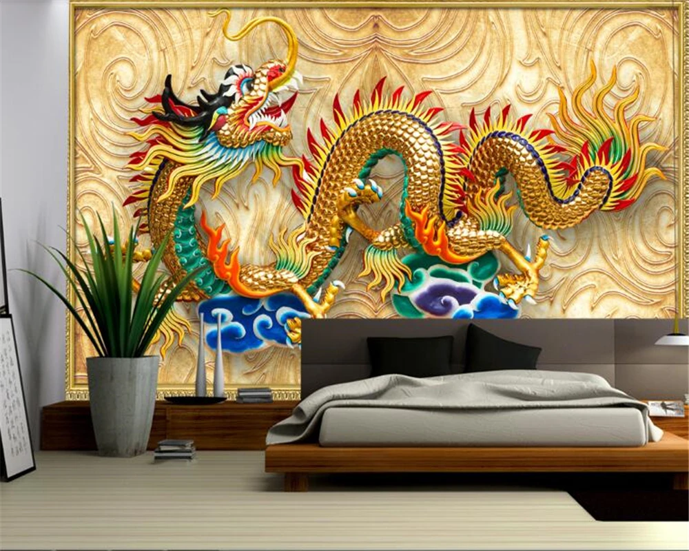 Бейбеханг Обои на стену 3D на заказ китайского стиля с золотой драконовской скульптурой, фотообои фоновые рабочего стола папье-пепе мюрал он.