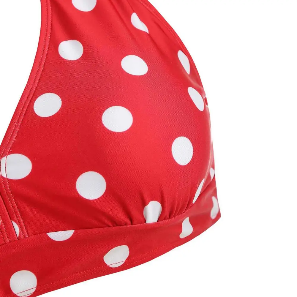 2019 Women swimwear Summer Plus Size maternity Ladies large Wave Dot Print Hanging Neck Straps Split Swimsuit A1 |