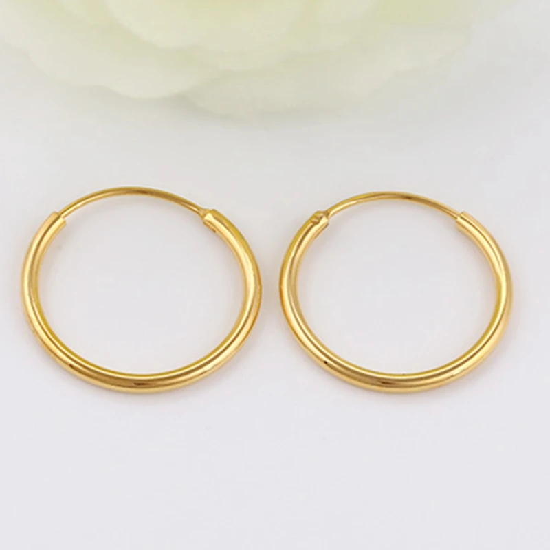 Круглые тонкие серьги однотонные Желтые Позолоченные женские маленькие кольца