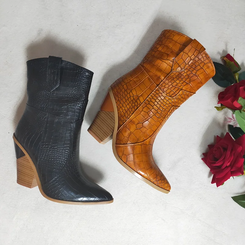 

Coolcept Plus Size 33-46 Chunky Heels Retro Mid-Calf Boots 2019 Winter Add Fur Warm Fashion Western Boots Women'S Shoes Woman