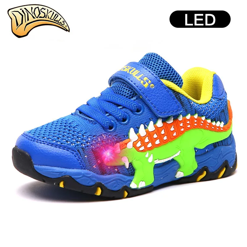 

Dinoskulls Kids Shoes Children's Dinosaur LED Light Up Shoes Boys Mesh Shoes 2018 Autumn Casual Sport Shoes Breathable 27-34