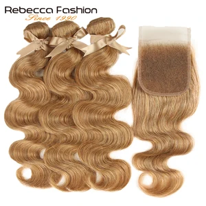 Rebecca бразильские волнистые волосы 3 пряди с закрытием свободная часть смешанный цвет 2730 Remy человеческие волосы пряди с закрытием