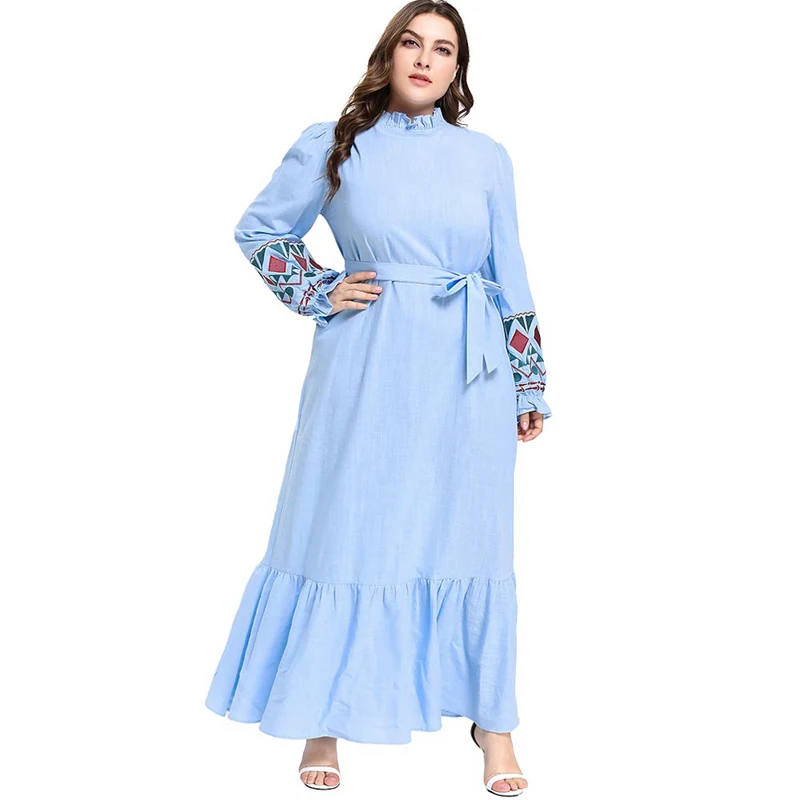 Женское мусульманское платье с оборками длинное вечернее макси поясом и