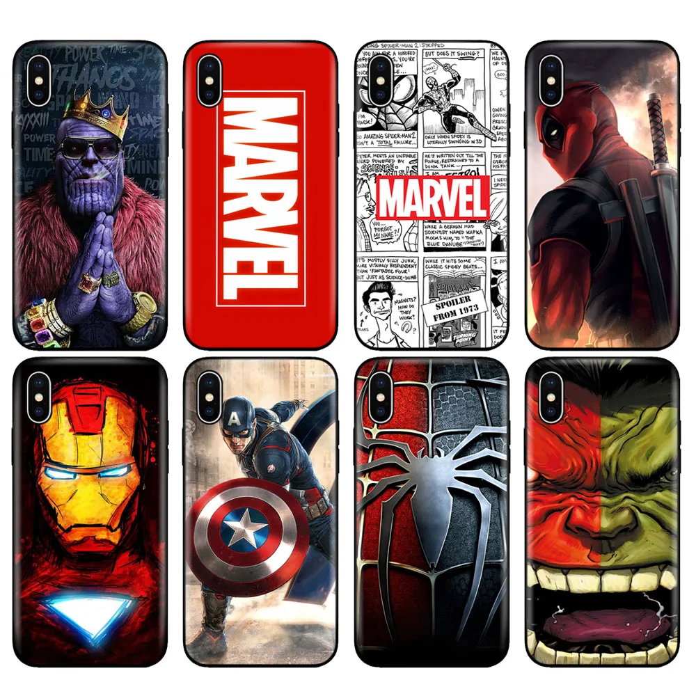 Черный ТПУ чехол для iphone 5 5S se 6 6s 7 8 plus x 10 XR XS MAX силиконовый чехол Marvel мстители капитан Железный человек танос