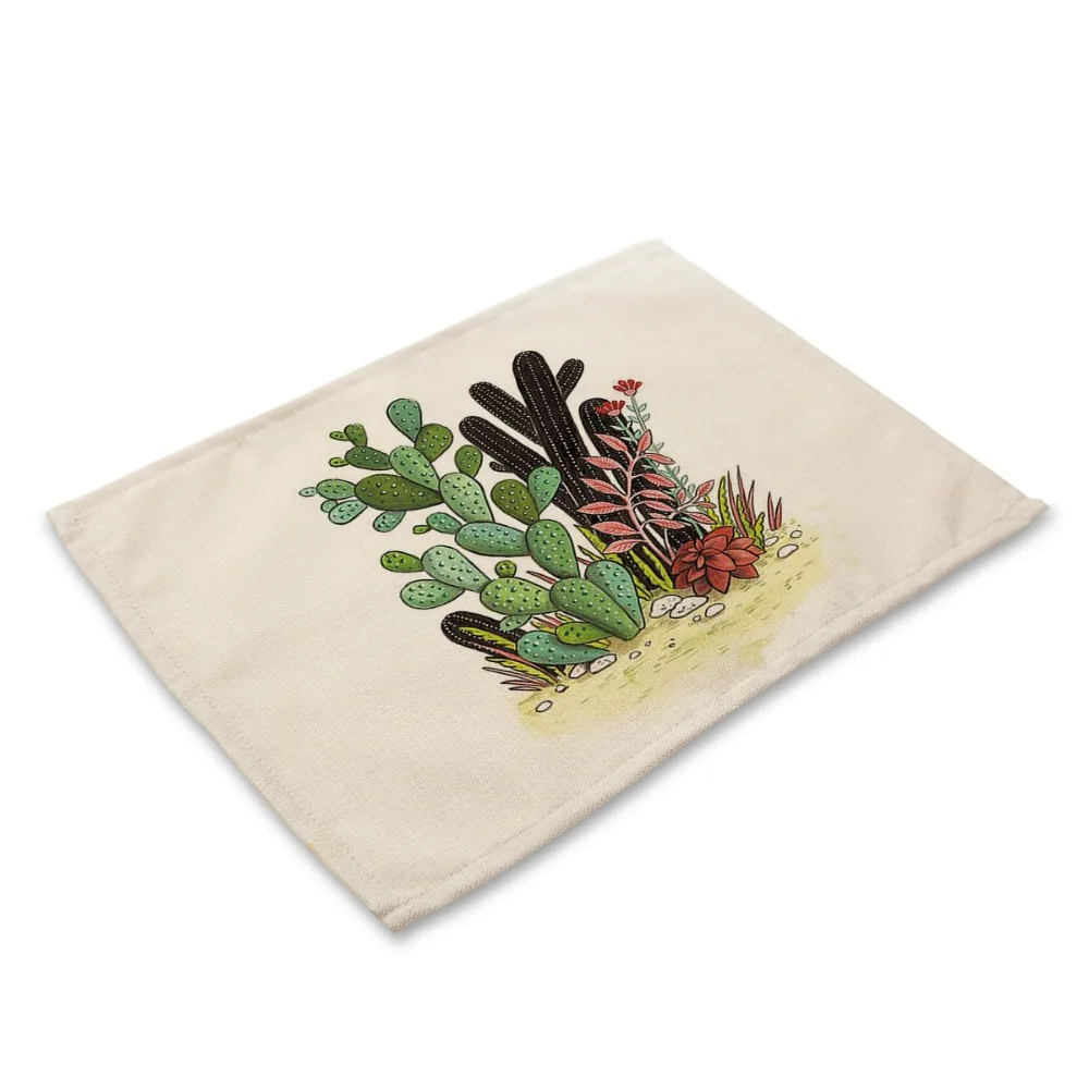 Микс 6 видов столовых салфеток мясистые растения кактуса с принтом льняная ткань