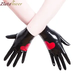 Резиновые латексные перчатки, черные с красным сердечком, водонепроницаемые перчатки с пальцами BNLA057