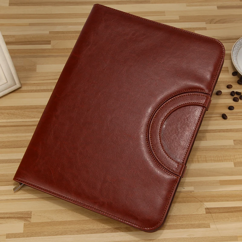 MIRUI Genuine Leather multi-function portable Office zipper bag folders business sales Manager folder Briefcase with calculator |