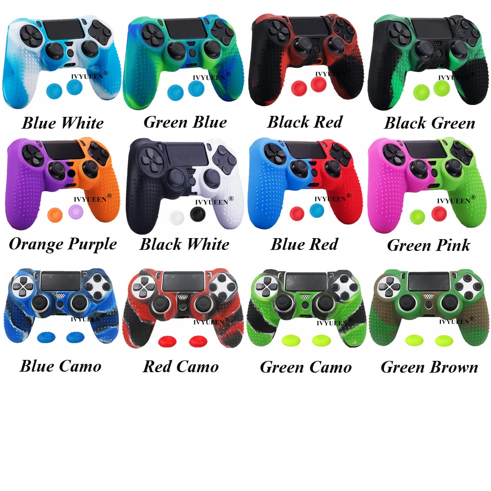 Силиконовый резиновый чехол IVYUEEN для playstation 4 Dualshock 4 PS4 Pro, тонкий защитный чехол для контроллера с захватами для большого пальца