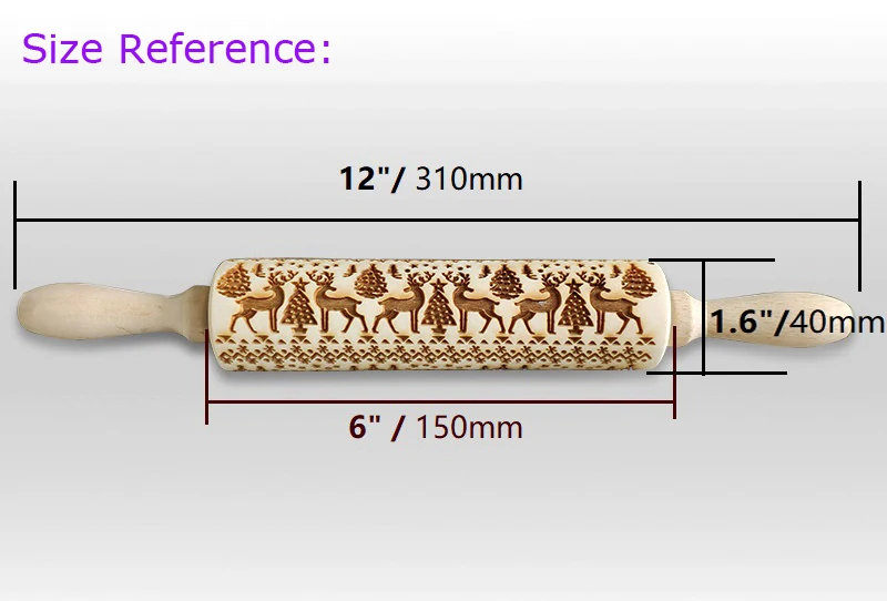Natural Wood With Elk Pattern For Baking Embossed Cookies Reindeer Rolling Pin
