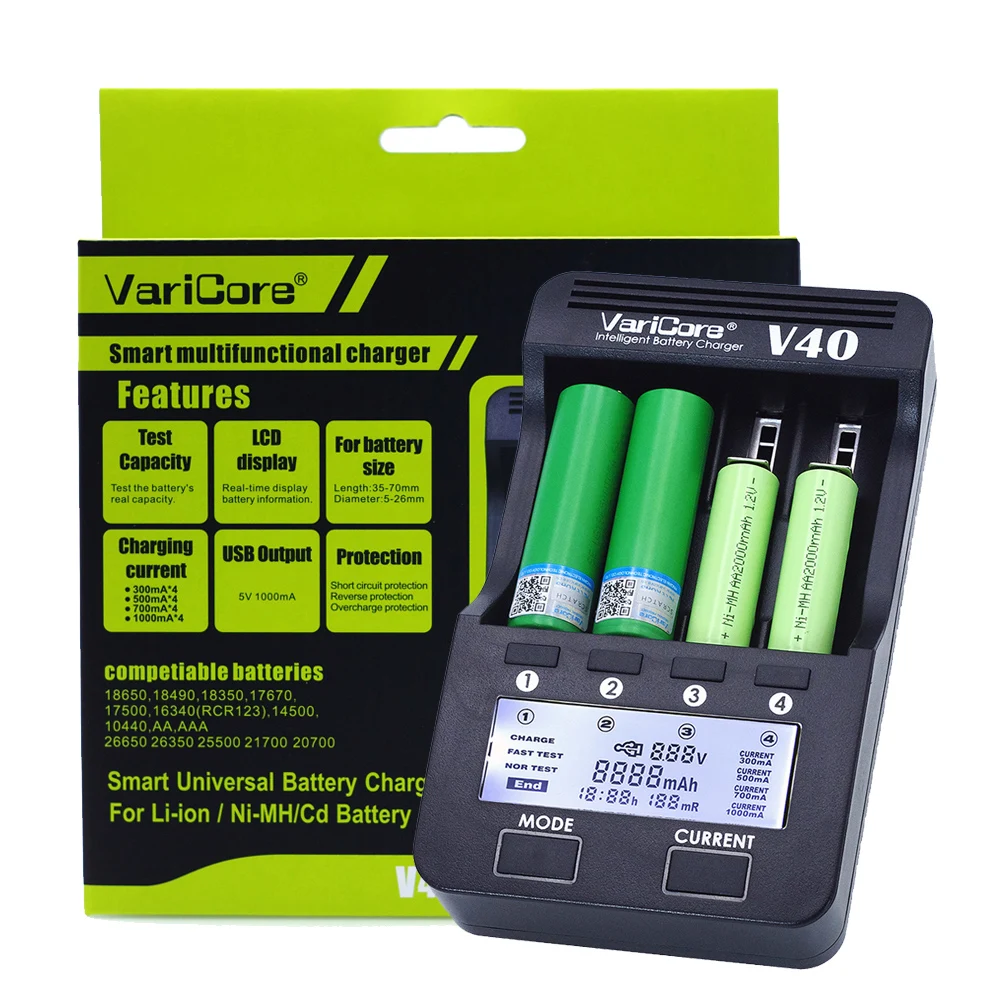 VariCore V40 V20i V10 U4 TR2000 18650 26650 18350 16340 18500 25500 17500 никель-металл-гидридного 1,2 V AA/AAA зарядное напряжение на выходе 5 в smart 3,7 V зарядное устройство для батареи
