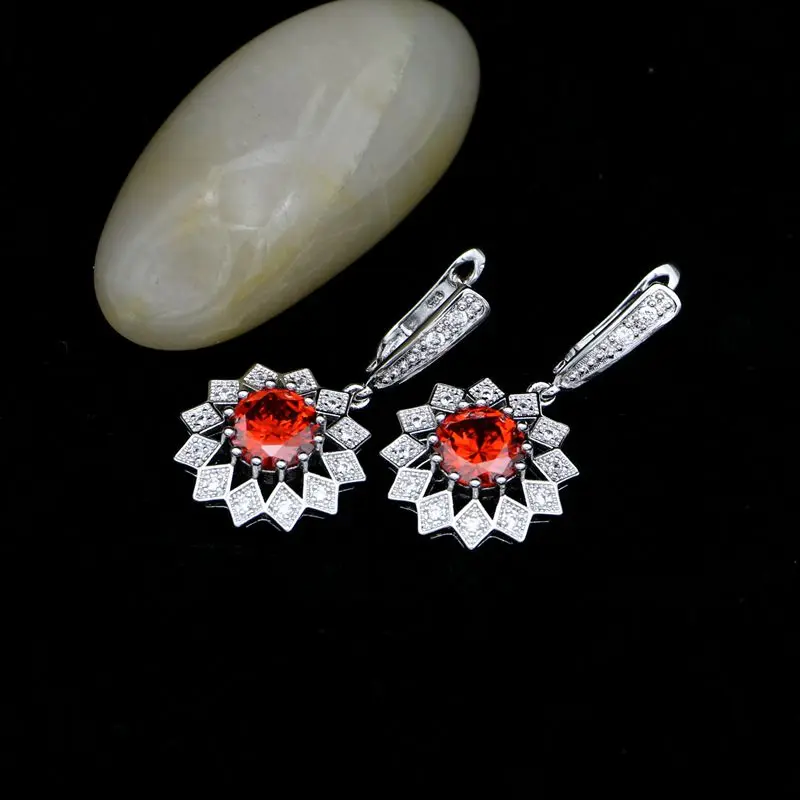 Fashion 925 Sterling Silver Jewelry Sets For Women Red CZ Earrings Necklace Ring Pendant New In 2018 Low Price Sale | Украшения и