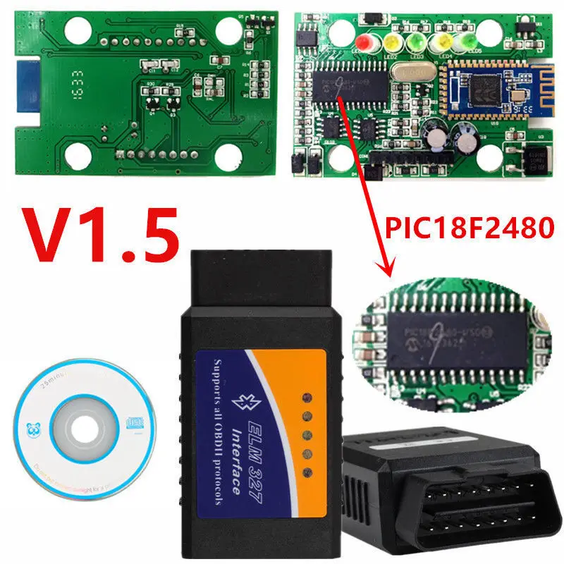 bluetooth ELM327 V1.5 Bluetooth/wifi для Android диагностический инструмент с чипом PIC18F25K80 ELM327 Bluetooth V1.5 OBD2 сканер - Цвет: bluetooth