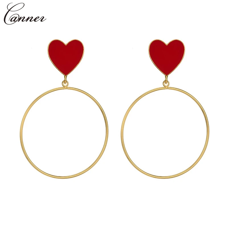 Red Love Heart Earrings for Women Gold Big Round Circle Drop 2019 Lady's Statement Jewelry pendientes mujer Q4 | Украшения и