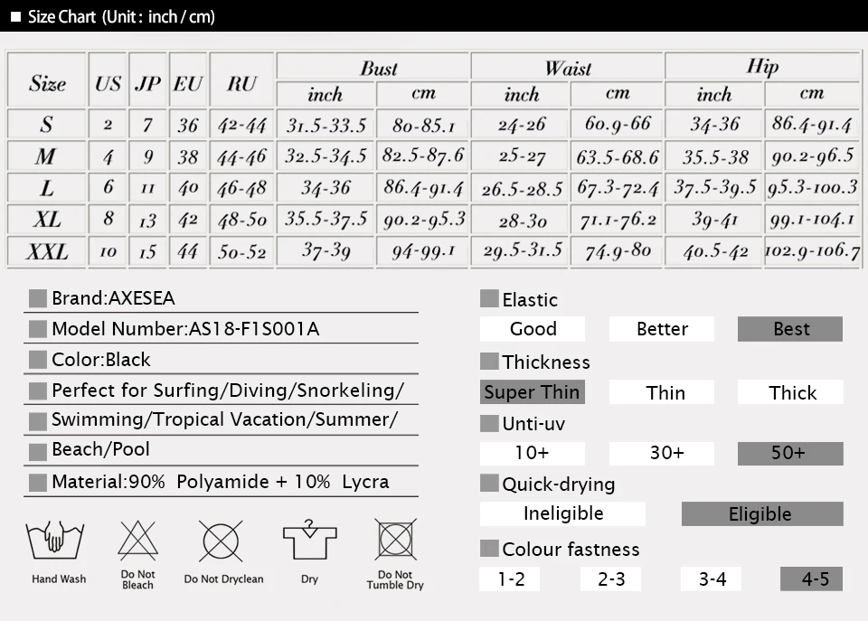 AXESEA, два предмета, Рашгард, купальник для женщин, длинный рукав, купальник, защита от солнца, Одноцветный, высокая талия, на молнии спереди, UPF50+, Рашгард для серфинга