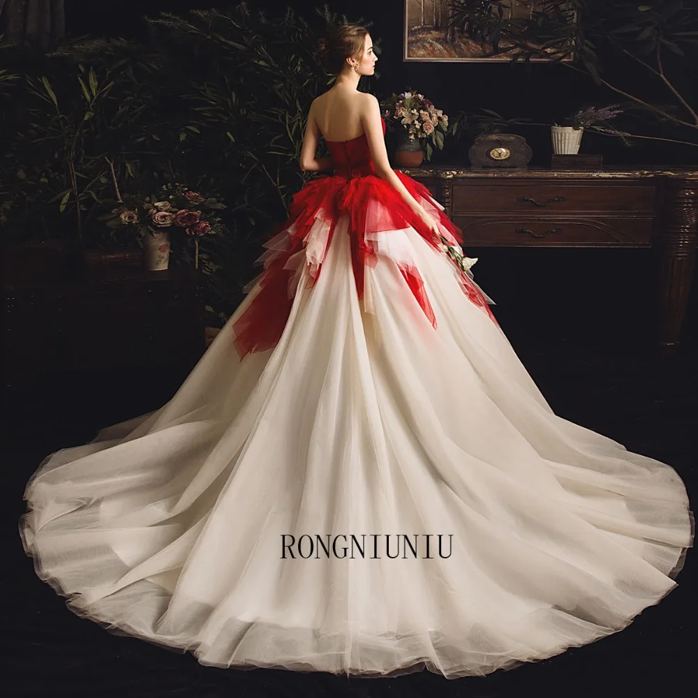 Новые свадебные платья Милая Красная я Vestido De Noiva; обувь на заказ; длинное платье с открытой спиной без рукавов, на шнуровке поезд