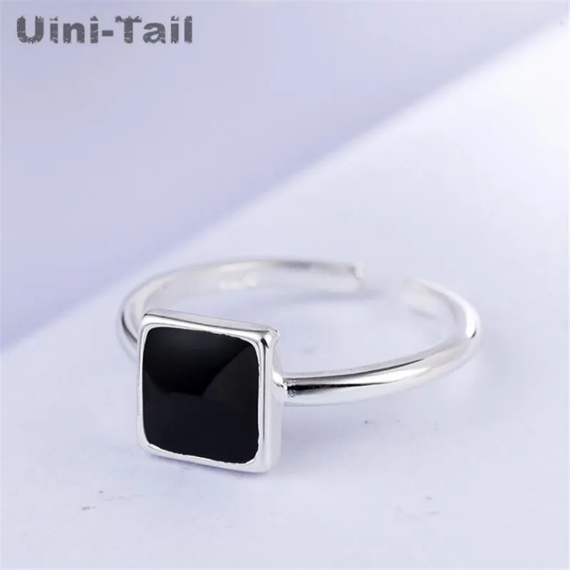 Uini-Tail Новинка 925 тибетское серебряное черное эпоксидное Открытое кольцо в