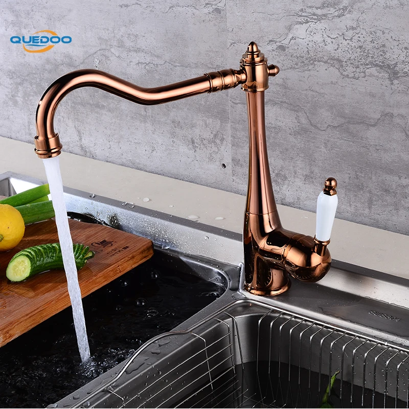 Винтажный кухонный кран с одним отверстием для ванной комнаты Медная Отделка