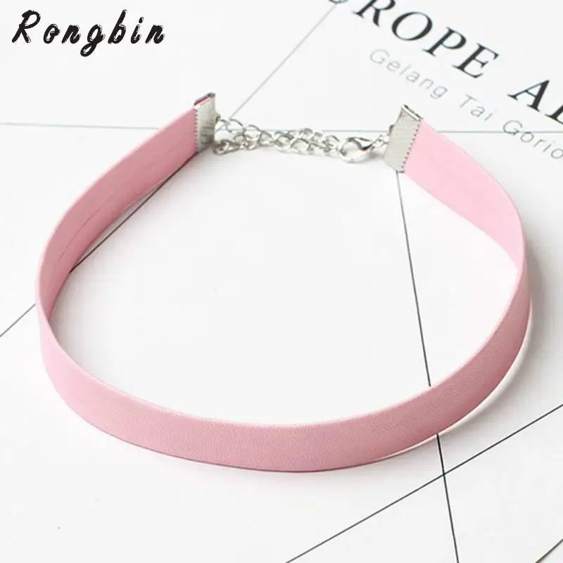 2017 черное кожаное ожерелье-чокер женские готические ожерелья-чокеры розовые