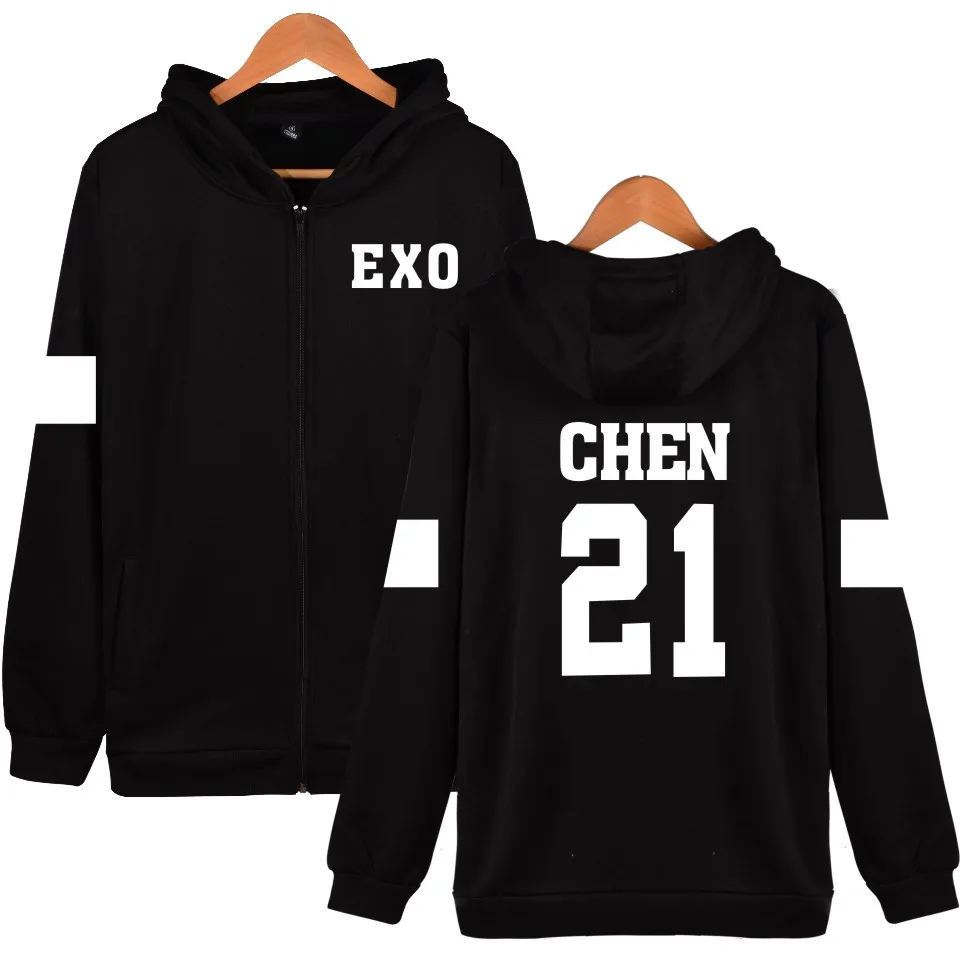 Black Г. 2D Kpop EXO на молнии с капюшоном для женщин/мужчин k-pops осенне-зимнее пальто Модная уличная одежда толстовки Повседневная одежда 4XL - Цвет: Black
