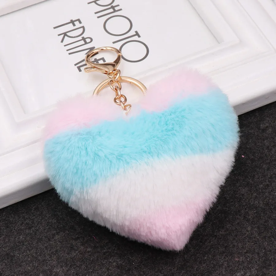 NEW Colorful Lovely Heart Shaped Pom Poms Imitation Rabbit Fur Ball Toy Doll Bag Car Key Ring Monster Keychain Jewelry Gift | Украшения и