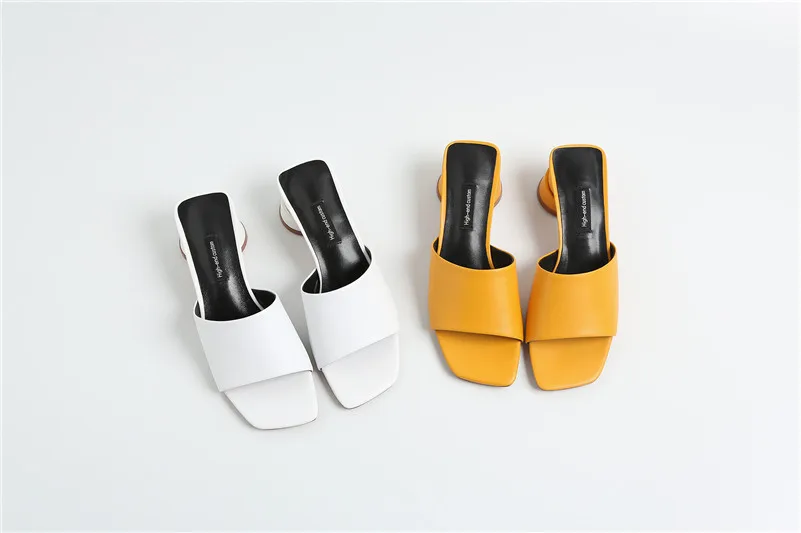 FEDONAS Top Quality Fashion Concise White Yellow Genuine Leather Women Sandals Slip on Elegant Strange Style Casual Shoes Woman