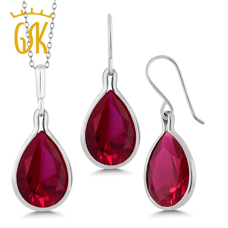 GemStoneKing 27 30 карат грушевидной формы красный создания Рубин кулон и серьги
