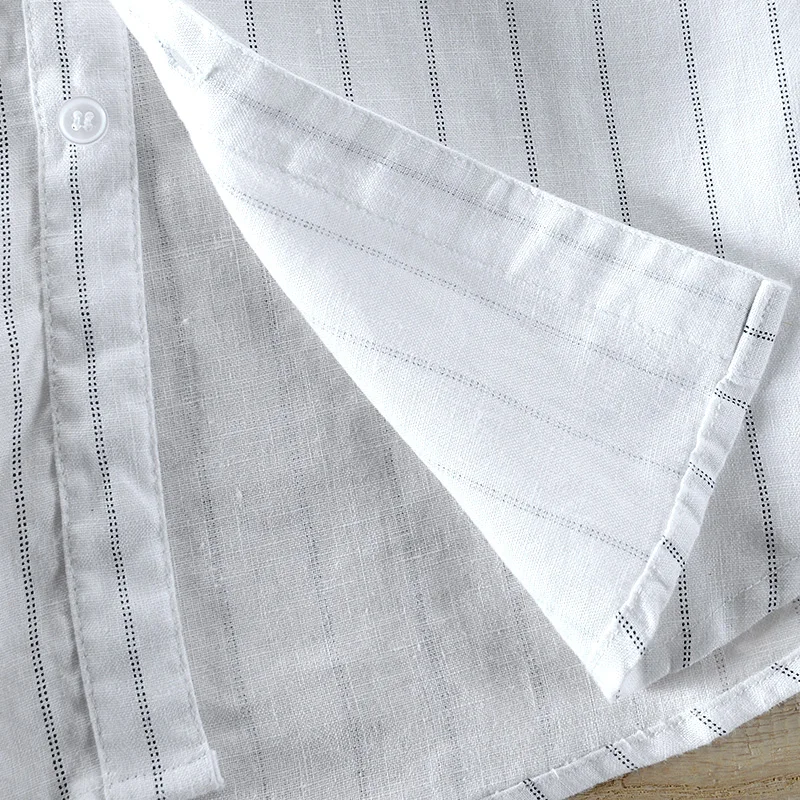 Рубашка Мужская льняная в полоску с рукавом до локтя|camisas para hombre|shirt men stripedlinen shirts |