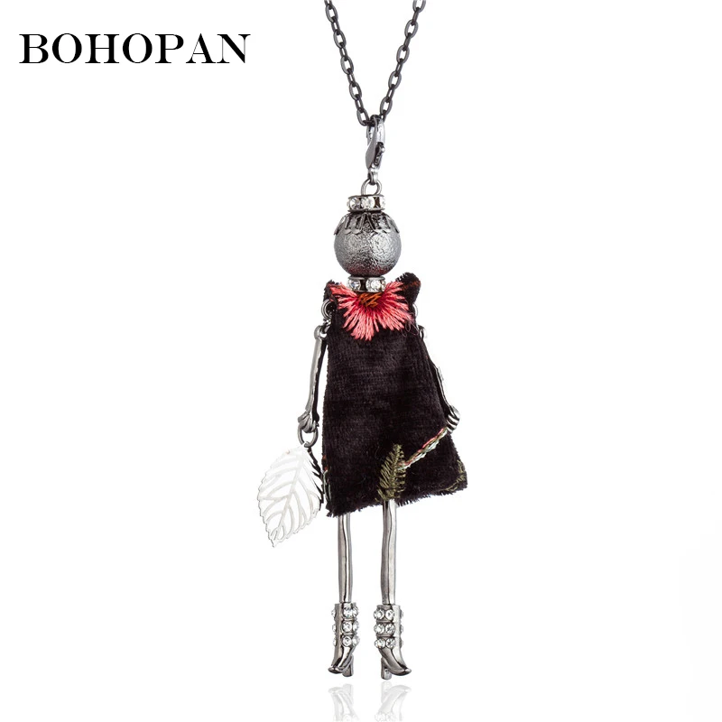 

Embroidery Flower Leaf Dress Doll Necklace For Women Metal Tree Leaf Handbag Personalized Fashion Jewelry Gift collier femme
