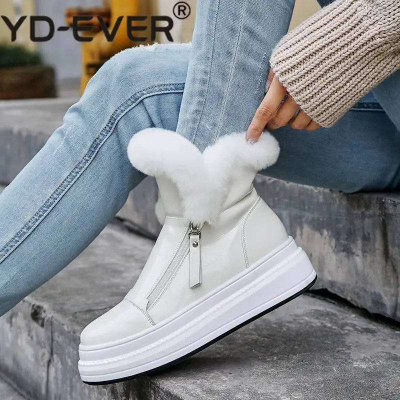 YD-EVER из натуральной кожи с круглым носком на плоской платформе теплые зимние