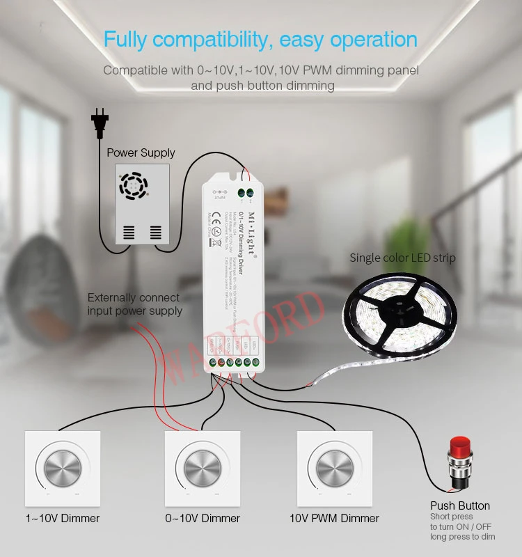 DC12V-24V Новый milight LS4 0/1 ~ 10 В Диммируемый драйвер светодиодов ШИМ или Push