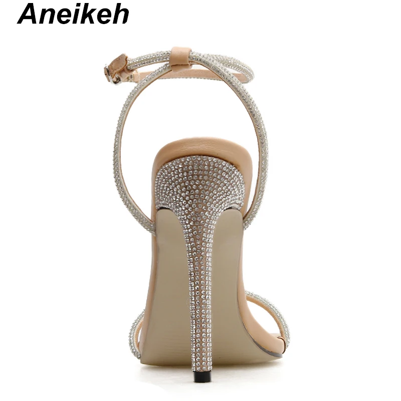 Женские однотонные сандалии Aneikeh 2019 из искусственной кожи тонкие с круглым