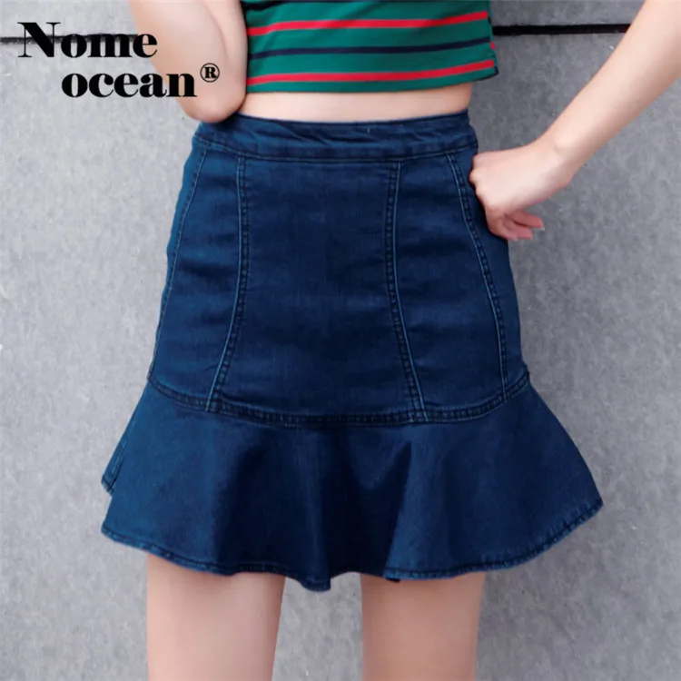 Элегантные эластичные джинсовые юбки с высокой талией вертикальной молнией