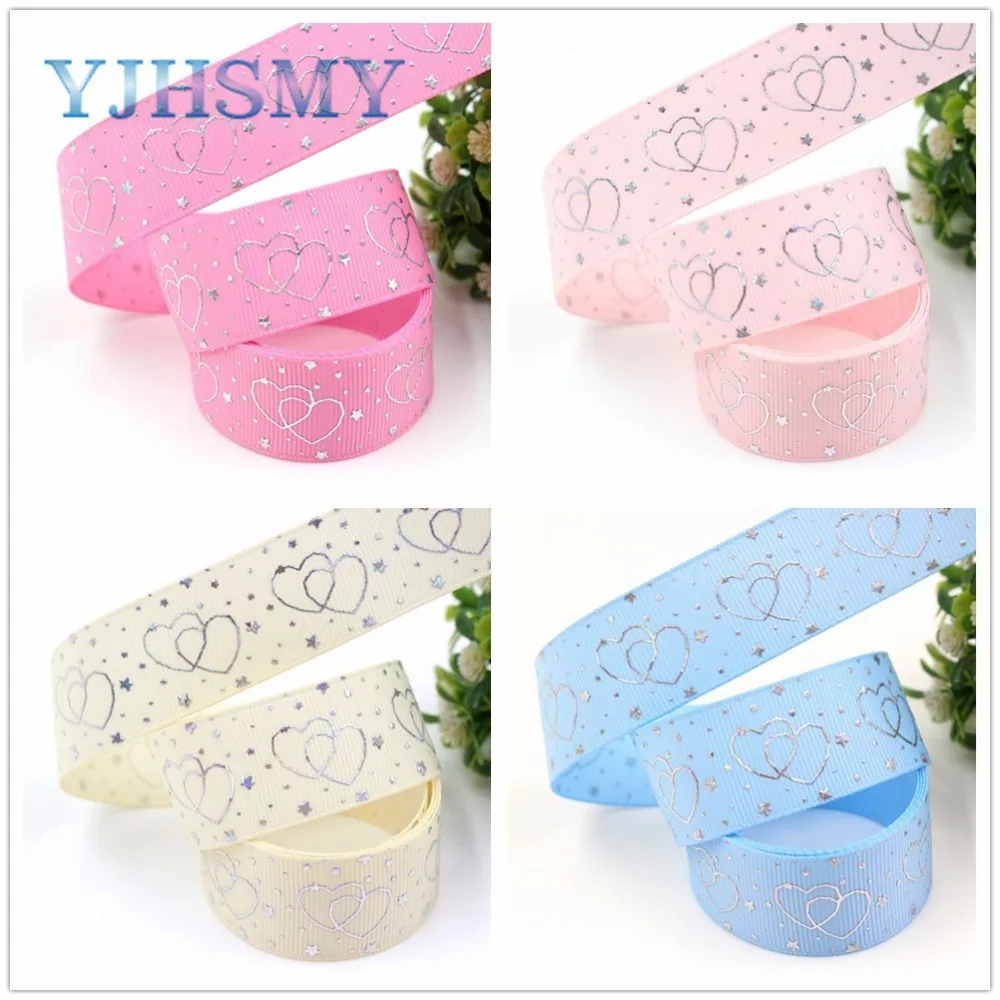 YJHSMY I-19326-796 25 мм 10 ярдов лазерный серебряный милый мультфильм любовь напечатаны корсажная лента DIY ручной работы головные уборы свадебный подарок обёрточная бумага