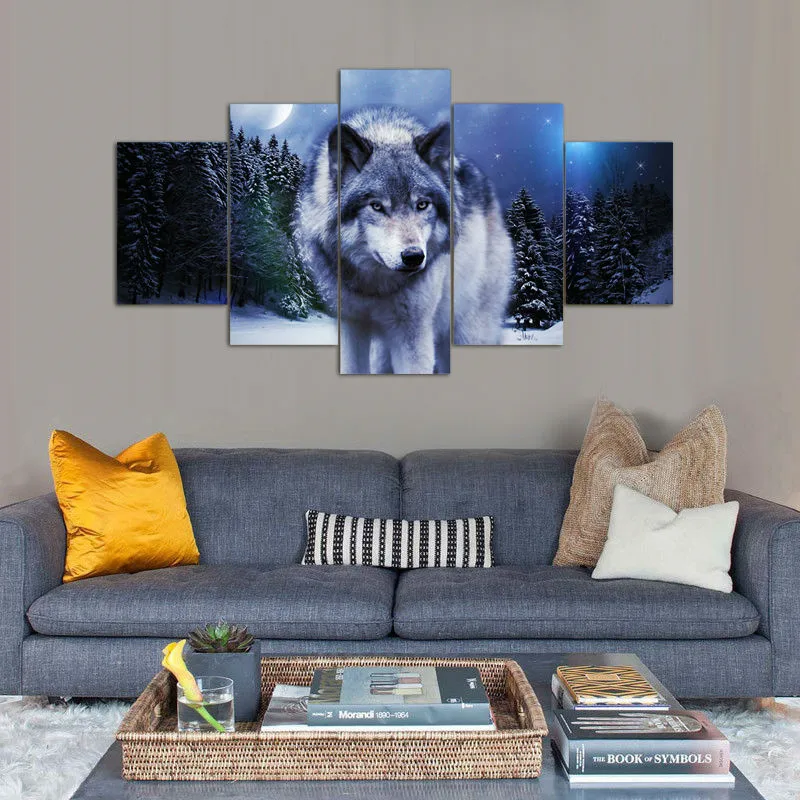 5 шт. Nordic Стиль волк в зимний период Группа Wall Art Холст Картины маслом Современный