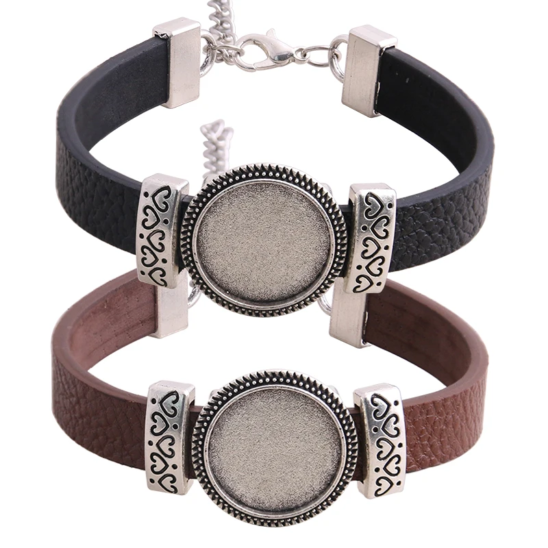 

5pc New PU Bracelets Bangles Base Setting Cuff Blank Trays Brazel fit 18mm Glass Cameo Dome Cabochon DIY Jewelry Findings