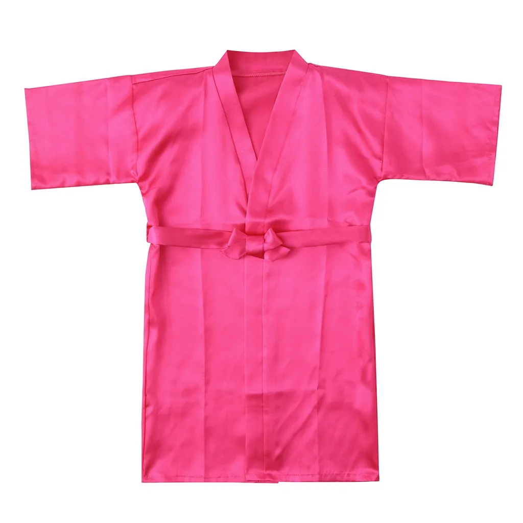 Hot Pink Детский банный халат, детская одежда для девочек, однотонные, шелковые атласное кимоно; наряд, одежда для сна, много Цвета одежда подходящий для детей обоих полов, roupao infantil - Цвет: Hot Pink
