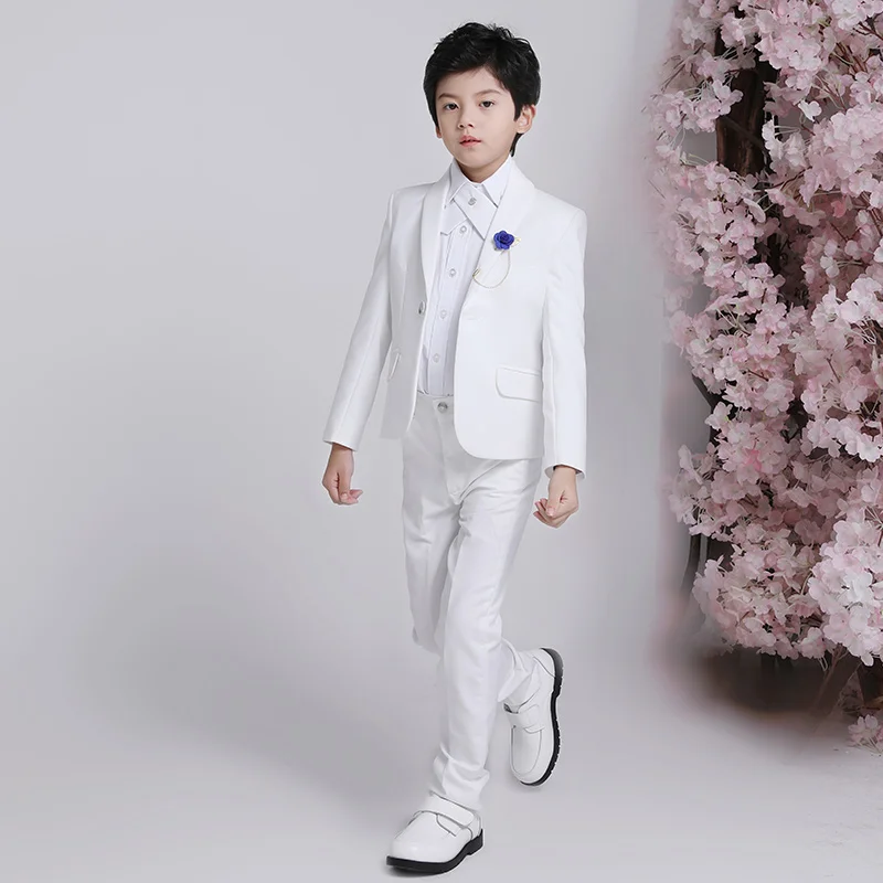 Белый формальный костюм с цветами для мальчиков на свадьбу детский выпускного