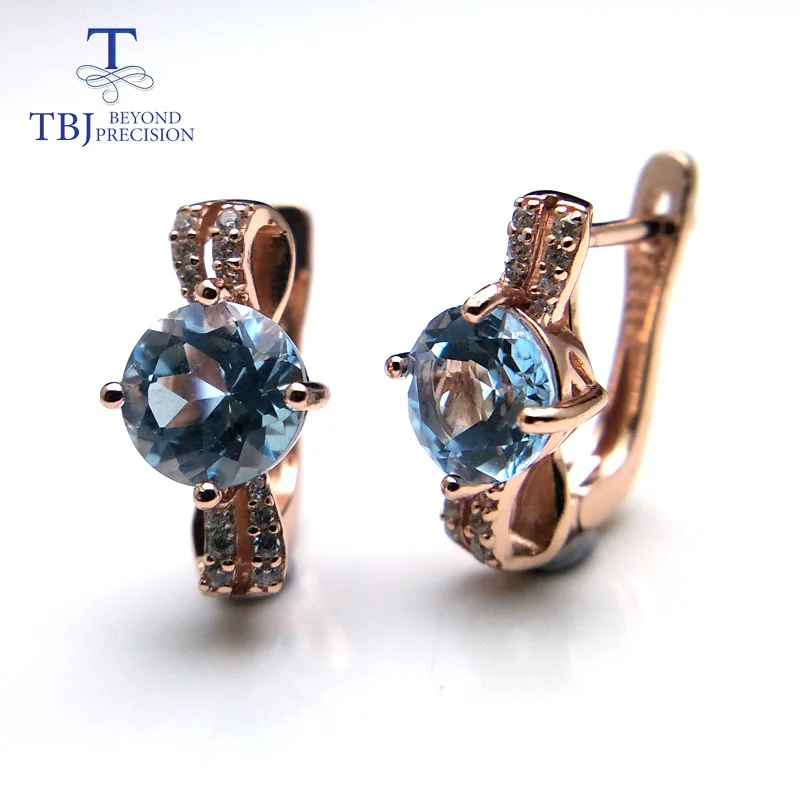 sky topaz TBJ, дизайн, натуральный драгоценный камень, Небесно голубой топаз, застежка, серьги, серебро 925 пробы, розовое золото, хорошее ювелирное изделие для девочки, подарок - Цвет камня: sky topaz