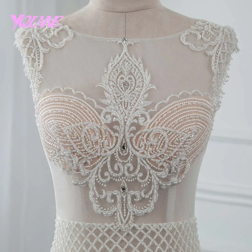 YQLNNE Robe De Mariee пляжное свадебное платье с вышивкой Иллюзия жемчужные бусины свадебное платье из шифона