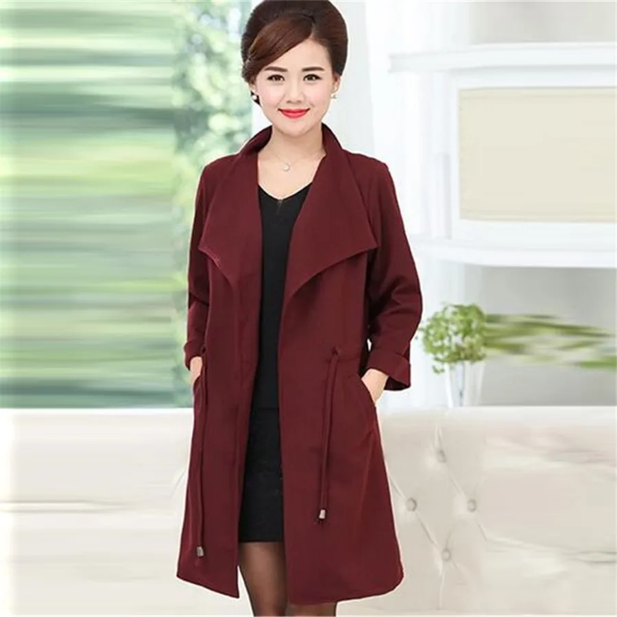 

2018 Plus Size Women's Windbreaker Coat Female Spring and Autumn Jacket Middle-aged Clothing With Belt Ladies'Leisure Outerwear